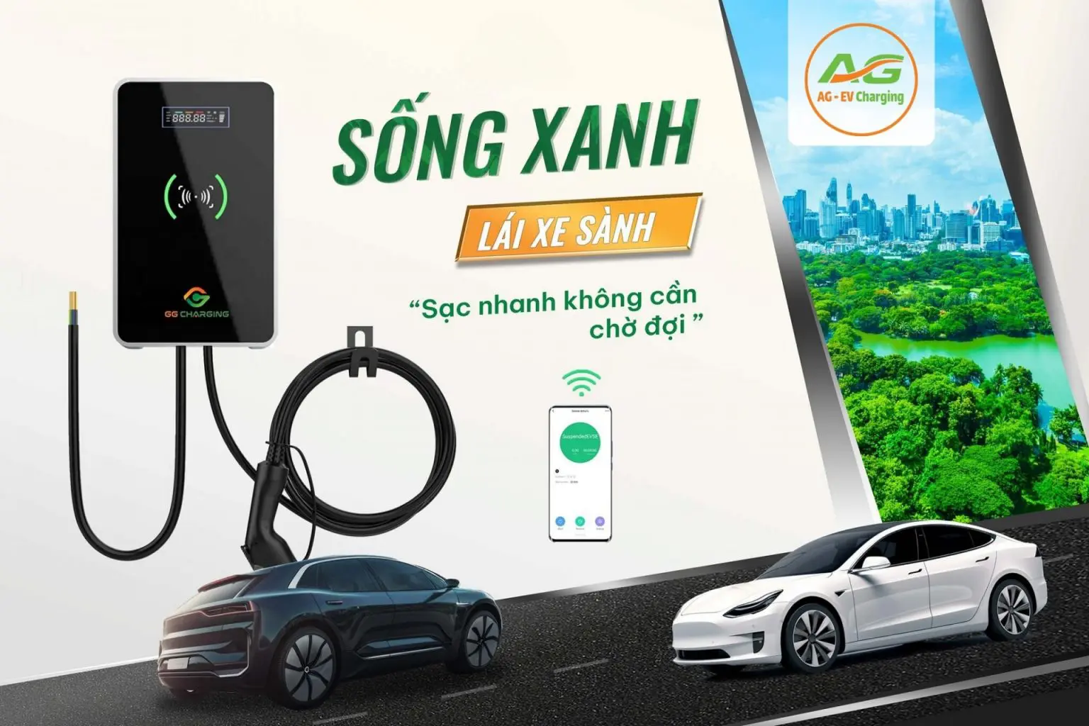 Sạc ô tô điện tại nhà GG Charging của An Gia